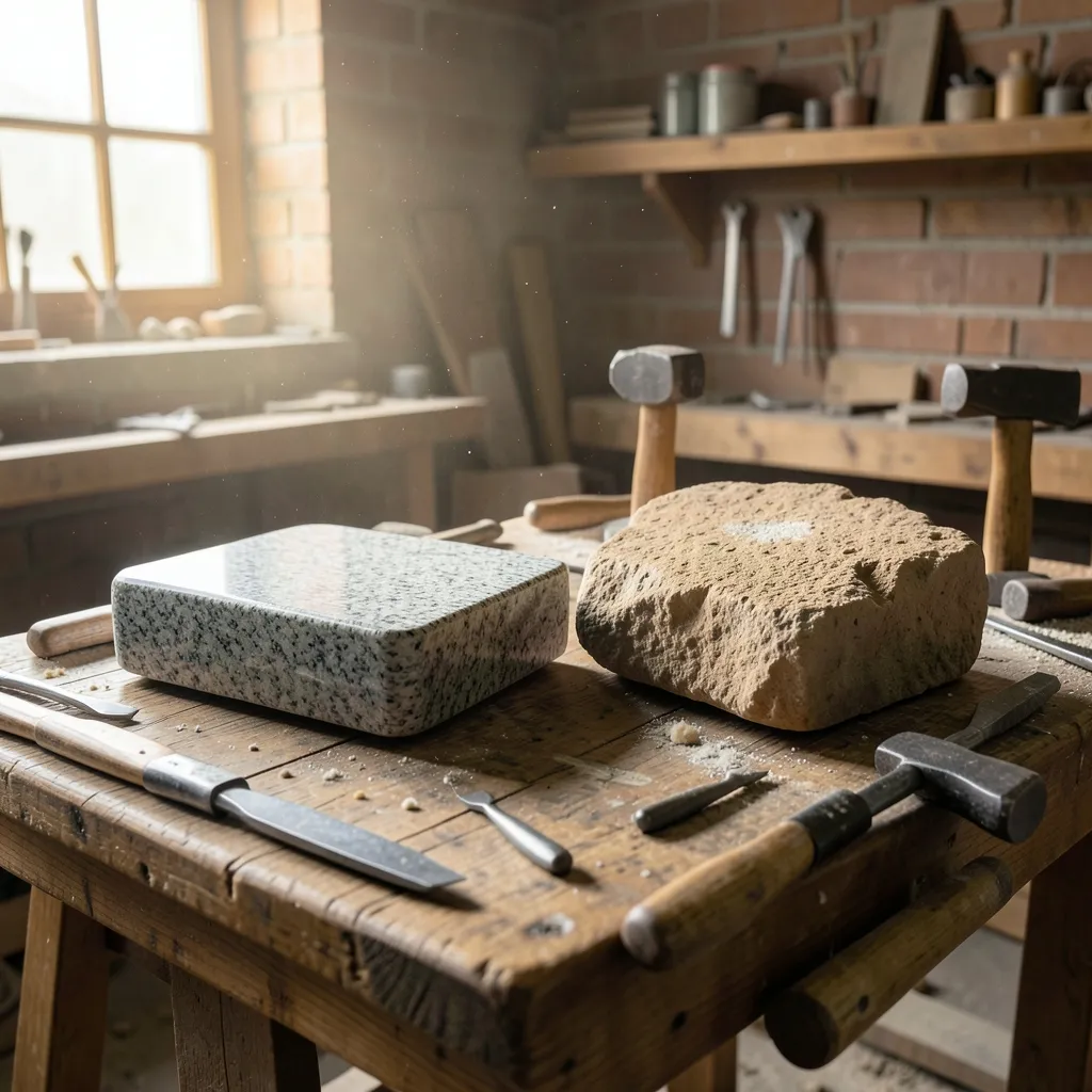 Grabstein-Materialien — Granit, Marmor, Sandstein