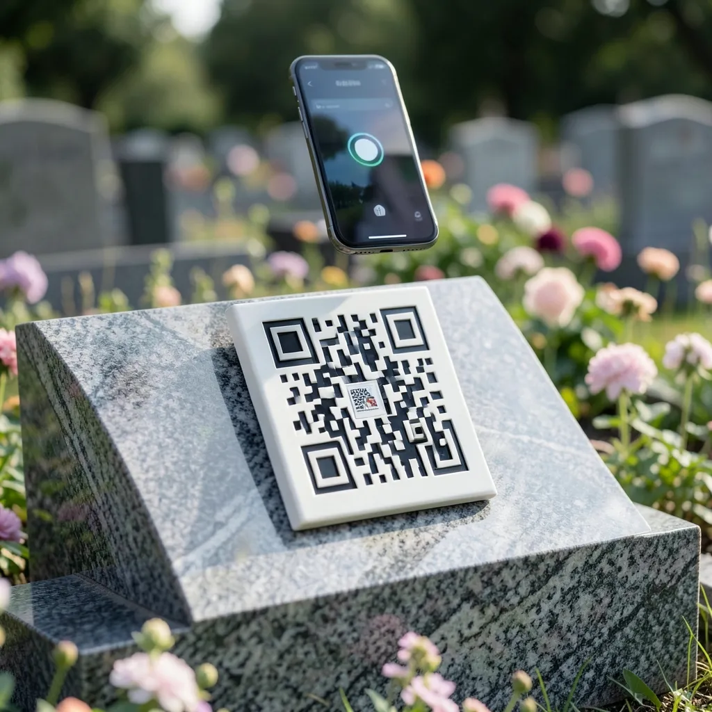 QR-Code auf dem Grabstein — digitale Gedenkseite